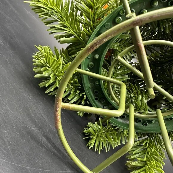 Vintage Christmas Candle Holder Centerpiece Metal Faux Pine Greenery Green 1960s - Picture 8 of 10